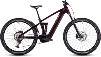 Zu sehen ist ein dunkelrotes Cube Stereo Hybrid ONE22 SLX E-Bike.