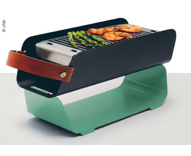 Tischgrill UNA, türkis, Holzkohle, L43xB16xH9cm, 2 Grillhöhen
