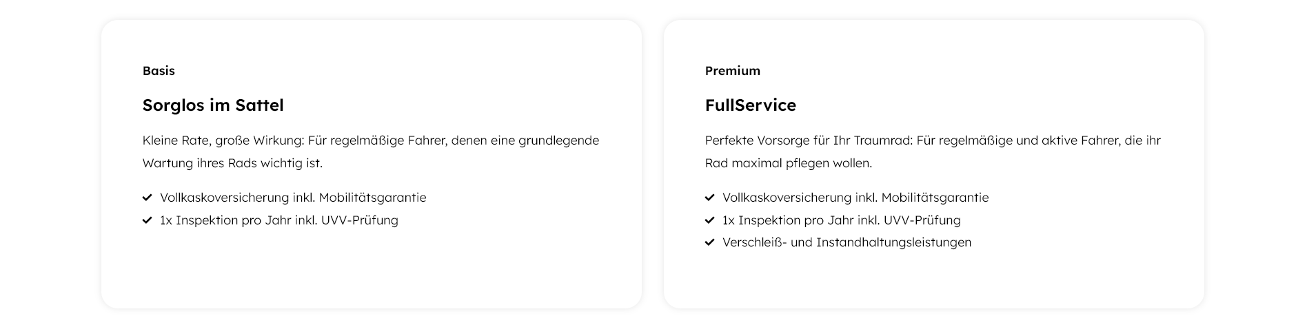 Das Schaubild zeigt die 2 verschiedenen Service-Pakete Basis und Premium und ihre jeweiligen Inhalte.
