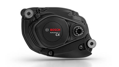 Zu sehen ist ein schwarzer Bosch Performance Line CX E-Bike Motor.