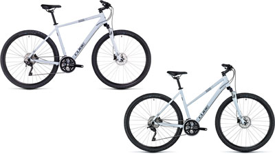 Zwei Cube Nature Pro Fahrräder mit Diamantrahmen und Trapezrahmen.