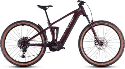 Zu sehen ist ein dunkelrotes Cube Stereo Hybrid ONE22 Pro E-Bike.