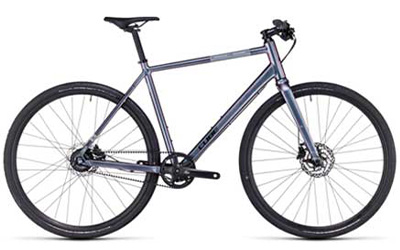 Cube Hyde Fitnessrad mit Diamantrahmen in Silber.