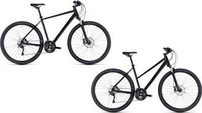 Zwei Cube Nature SLX Fahrräder mit Diamantrahmen und Trapezrahmen.