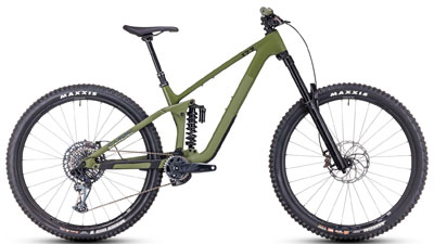 Cube Stereo ONE77 C:68X TM Enduro Mountainbike in Grün.