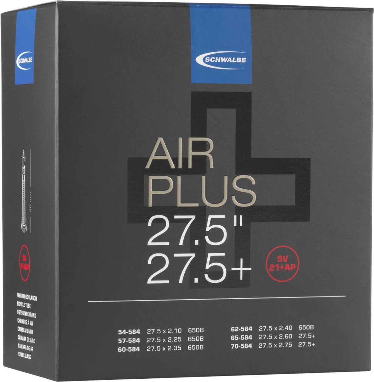 Schwalbe AIR PLUS Schlauch SV Nr. 21+AP 27.5+"