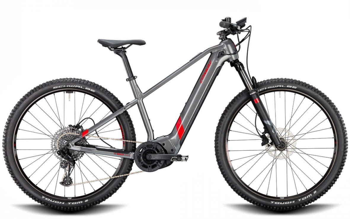 Conway Grau Rot E-Bike Hardtail Mountainbike