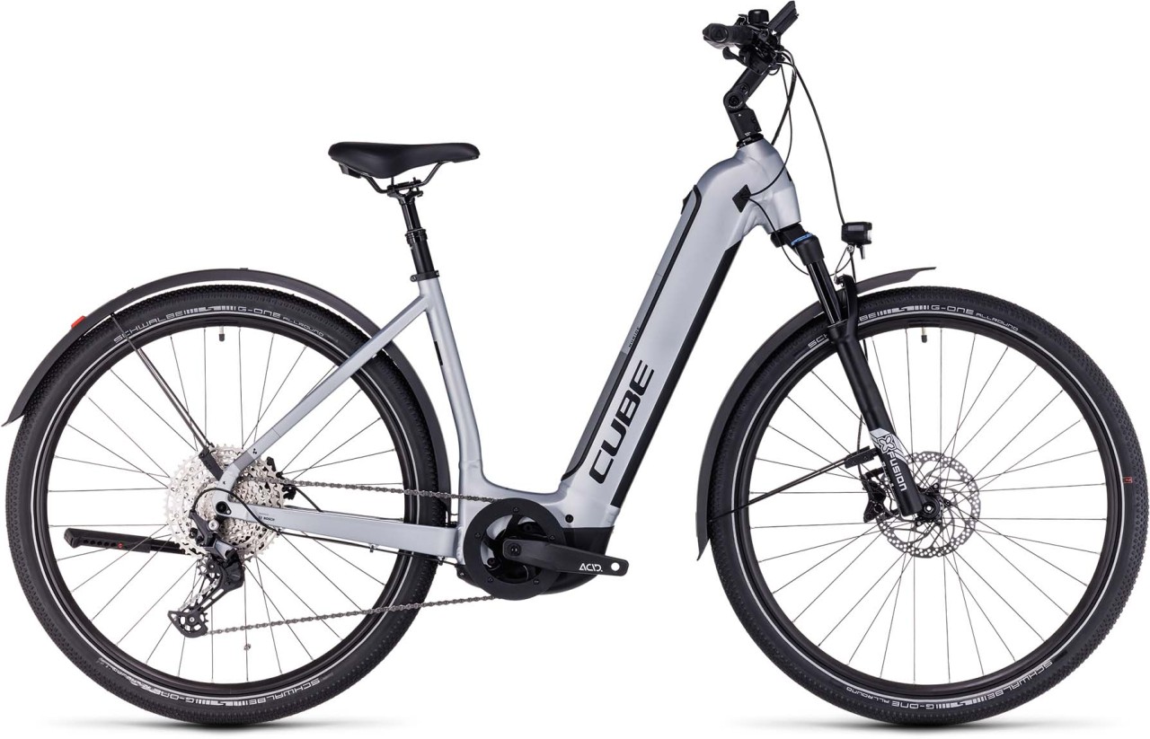 Cube Nuride Hybrid EXC 625 Allroad polarsilver n black 2023 - E-Bike Trekkingrad Tiefeinsteiger