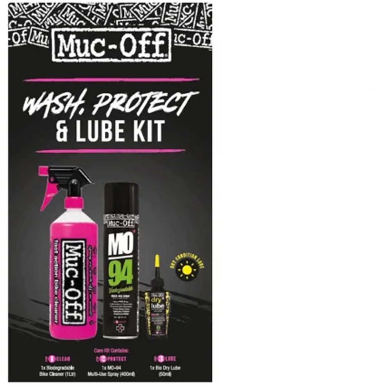 Muc-Off Wash, Protect, Lube Kit (Dry Lube Version) black nos